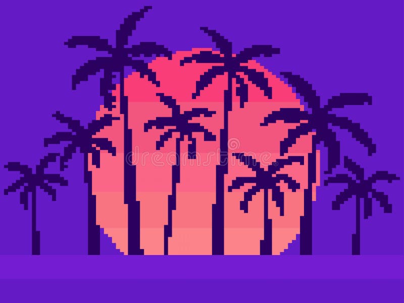 Pixel Art 80s Pôr Do Sol 8 Bits Energia Solar E Estilo Retrowave