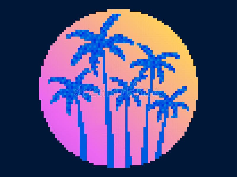 Pixel Art 80s Pôr Do Sol 8 Bits Energia Solar E Estilo Retrowave