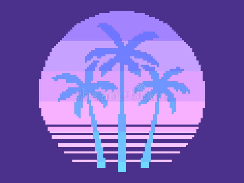 Pixel Art 80s Pôr Do Sol 8 Bits Energia Solar E Estilo Retrowave