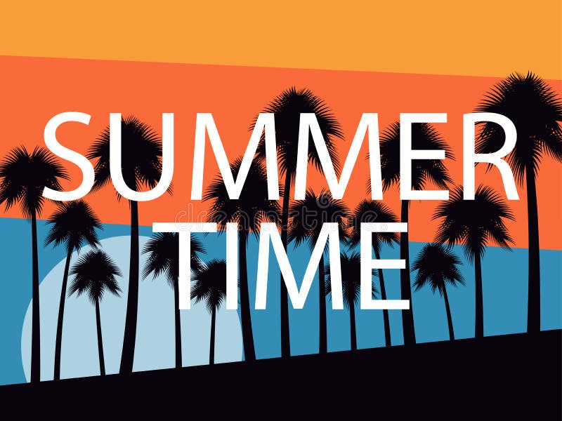 Palmen op een zonsondergangachtergrond Jonge volwassenen Tropisch landschap, strandvakantie Vector royalty-vrije illustratie Palmen op een zonsondergangachtergrond Jonge volwassenen Tropisch landschap, strandvakantie Vector royalty-vrije illustratie