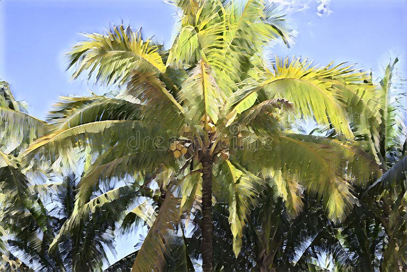 Palmera borrosa en el cielo soleado Paisaje defocused de la naturaleza tropical Ejemplo digital de hoja de palma de los Cocos imagen de archivo libre de regalías Palmera borrosa en el cielo soleado Paisaje defocused de la naturaleza tropical Ejemplo digital de hoja de palma de los Cocos imagen de archivo libre de regalías