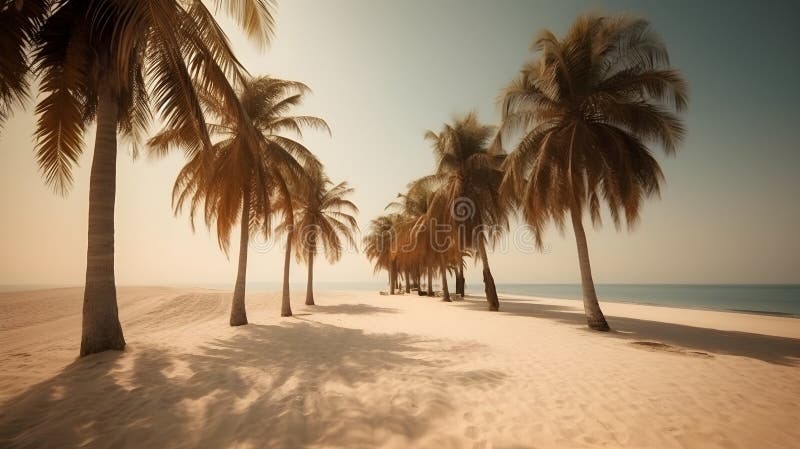 Palmiers et une plage de sable enflamment le sens de l'aventure. cette image est générée avec l'utilisation d'ai.