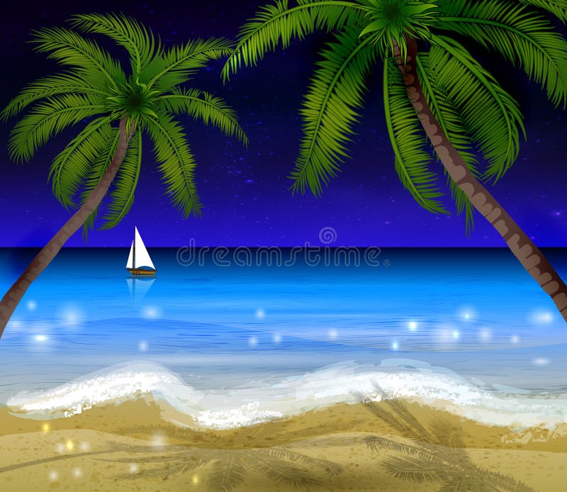 Palmiers la nuit illustration stock Palmiers la nuit illustration stock
