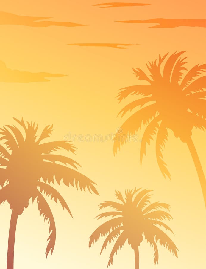 Palms trees summer sunset tropical background stock illustration