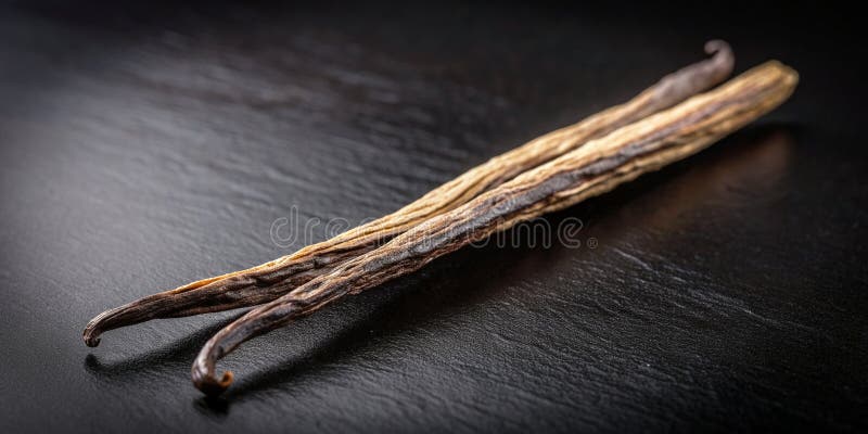 Palo de vainilla en el fondo negro ai creativo stock de ilustración