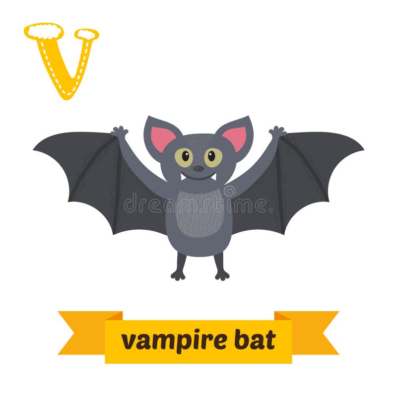 Palo de vampiro Carta V Alfabeto animal de los niños lindos en vector stock de ilustración