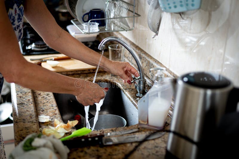 Pan Being Washed in the Kitchen Sink Stock Photo Image of oven, fire
