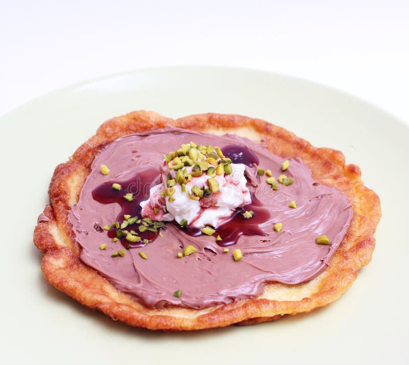 A pan cake with chocolate stock photo. Image of cakes 35414780