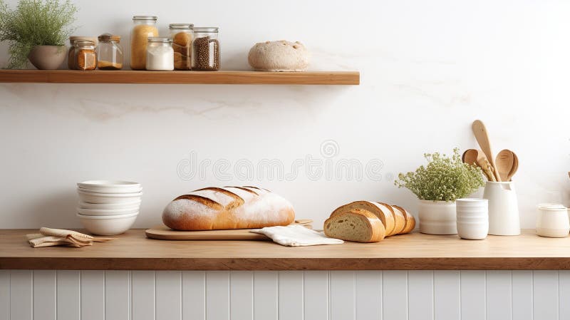 Pan fresco sobre mesa de madera. creado con ai generativo. Mezcla de pan en la tabla de despiece y en la cesta. creado con ai generativo generado