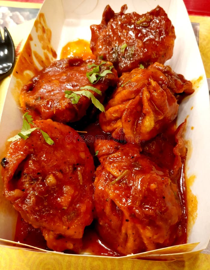 Pan Fried Chicken Momo with Spicy Schezwan Sauce Stock Photo Image of healthy, closeup 230502714