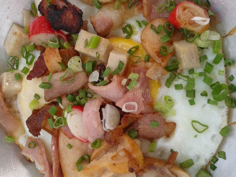 Panfried Egg with Toppings in My Homemade Thai Style Stock Image
