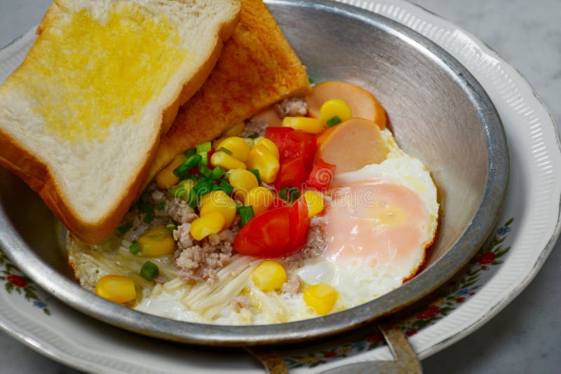 Panfried Egg with Toppings in My Homemade Stock Photo Image of meal