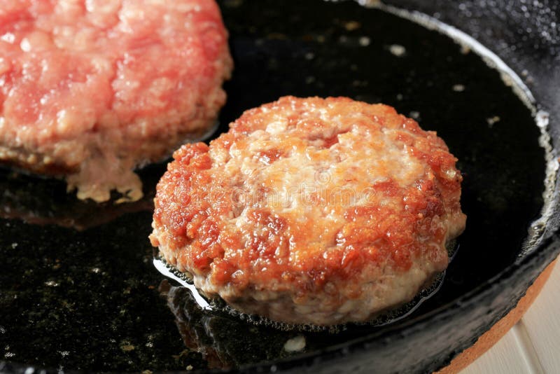 Pan fried patties stock image. Image of seared, hamburger 33162425