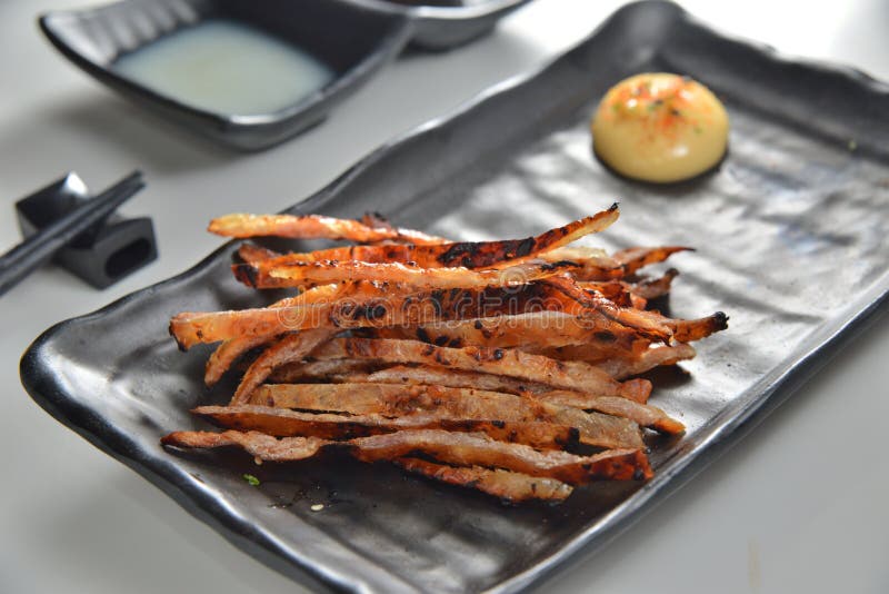 PanFried Gilled Squid Mayonnaise Sauce Stock Photo Image of juice