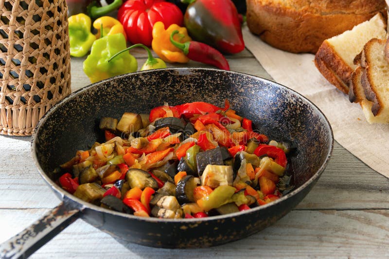 Fried vegetables in a pan stock photo. Image of vegetables 126396464