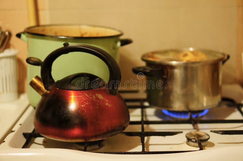 Pan and water boiler stock photo. Image of flame, boiler 45760802