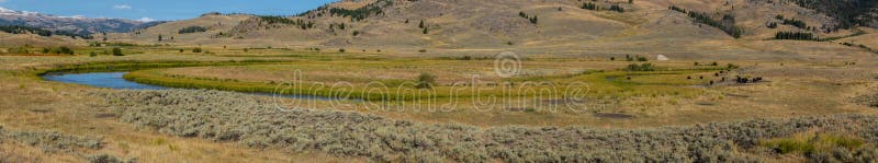 Lamar Valley in Yellowstone National Park along U.S. 212 NE Entrance Road in Wyoming. Lamar Valley in Yellowstone National Park along U.S. 212 NE Entrance Road in Wyoming