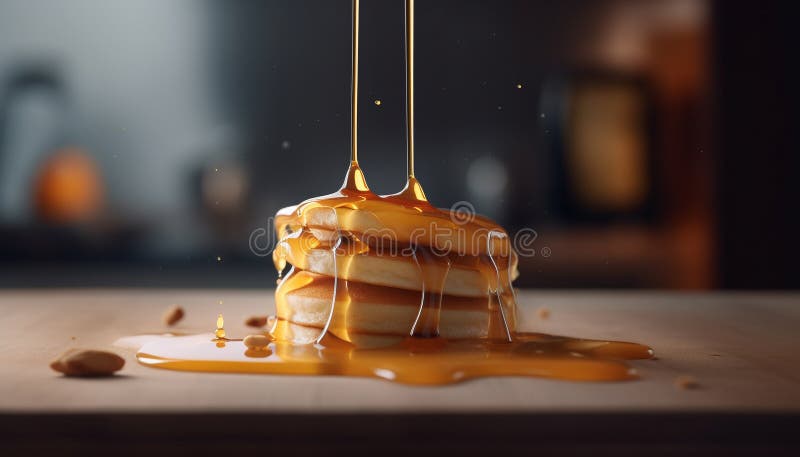 Pancake appena cotti con sciroppo di frutta dolce prodotti dall'ai illustrazione vettoriale