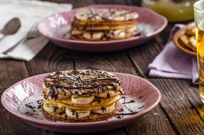 Pancake Della Banana Del Cioccolato Immagine Stock Immagine di