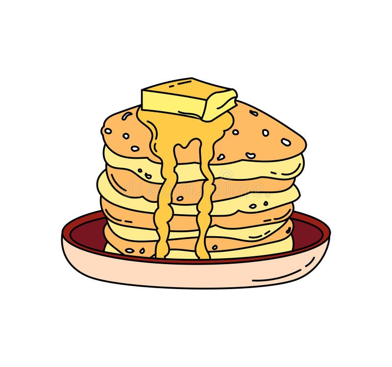 Pancake Doodle Vector Color Illustration Isolated on White Background