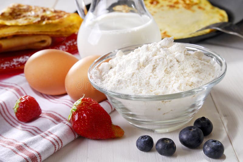 Pancake ingredients stock image. Image of strawberry, fork 5454907