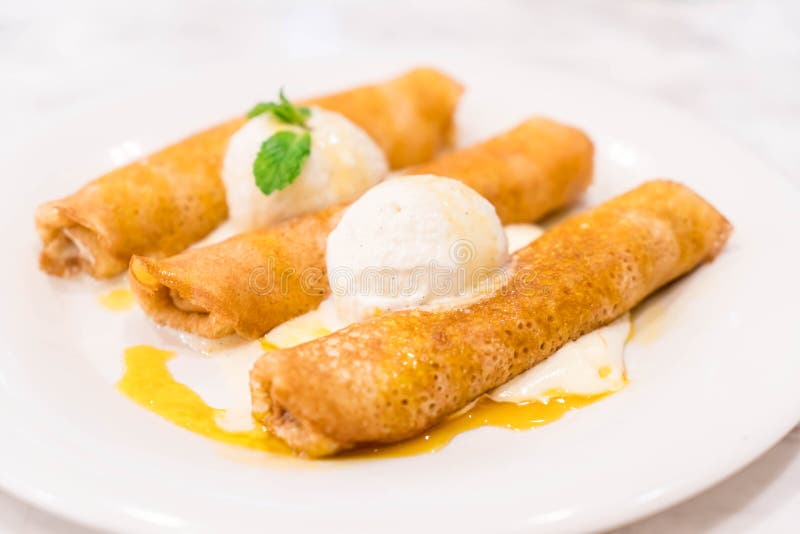 Pancake Roll with Vanilla Icecream Stock Image Image of food