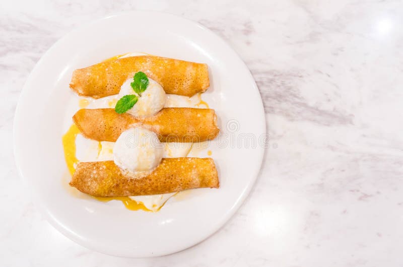 Pancake Roll with Vanilla Icecream Stock Photo Image of delicious