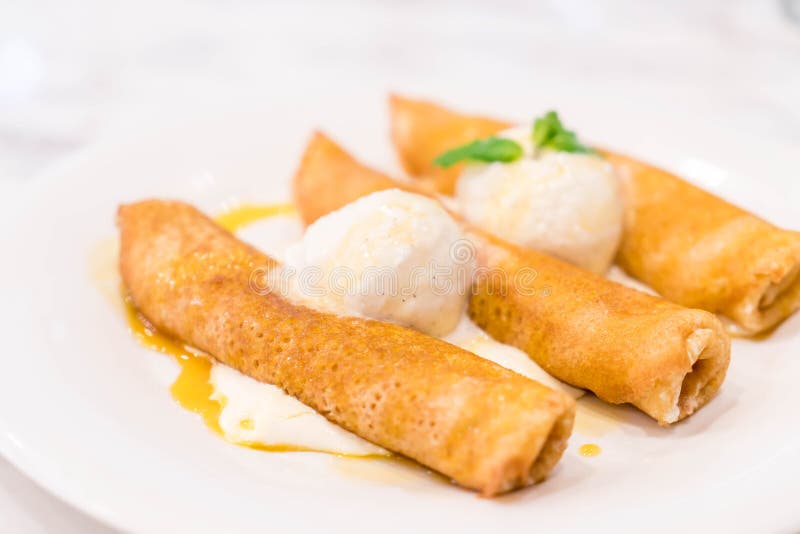 Pancake Roll with Vanilla Icecream Stock Photo Image of delicious