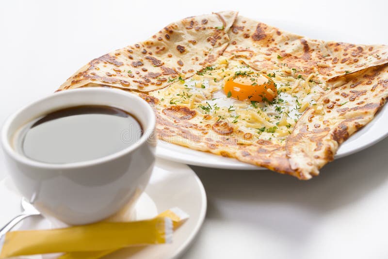 Pancake Served with Egg and Cheese Stock Photo Image of plate