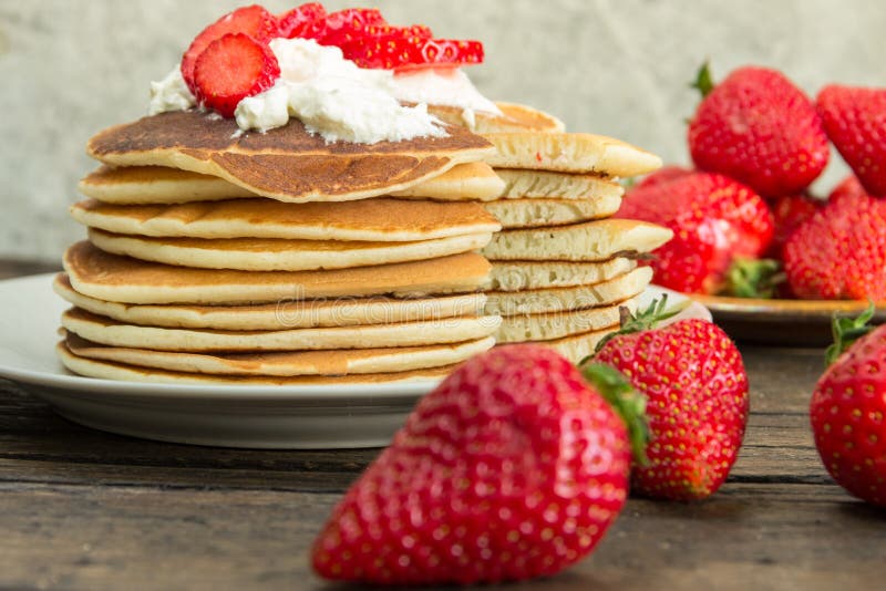 Pancake, Strawberries And Ice Cream Stock Image Image of homemade, golden 106391973