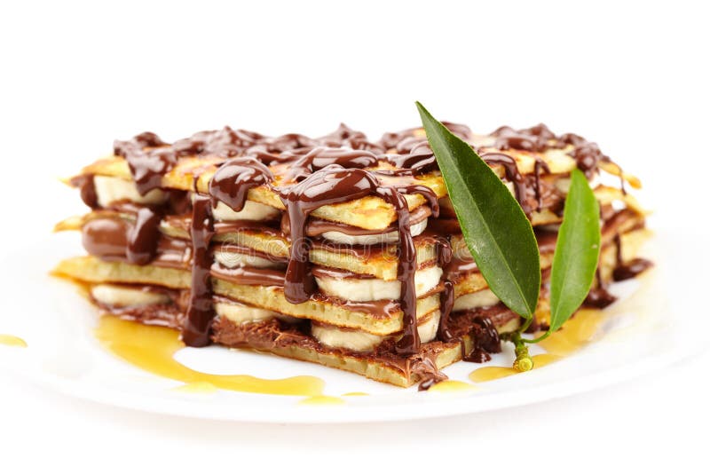 Pancakes with Chocolate Syrup Stock Photo Image of brown, dripping