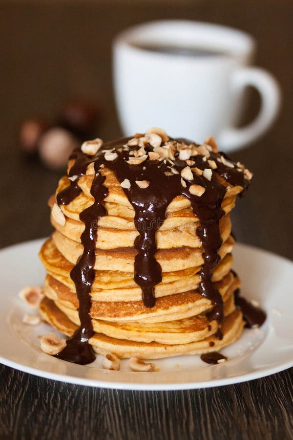 Pancakes With Chocolate Syrup Stock Photo Image of filled, food 14689172