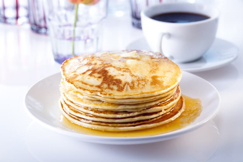 Pancakes and coffee stock photo. Image of syrup, dessert 14112566