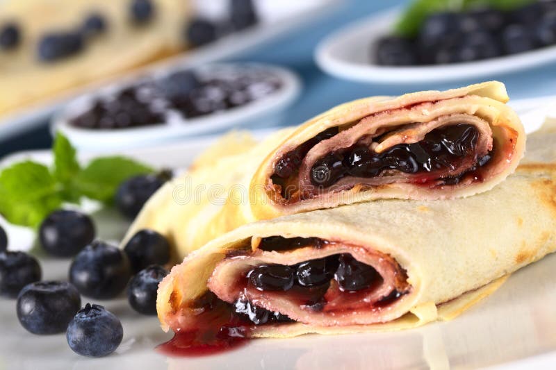 Pancakes Filled with Blueberry Jam Stock Image Image of preserve