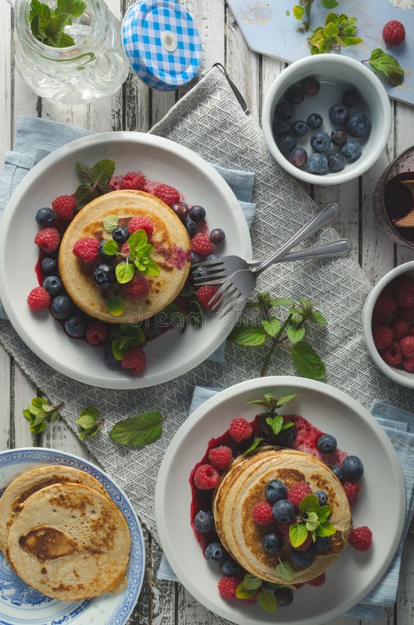 Pancakes with Forest Fruit Sauce Stock Photo Image of baked, lunch