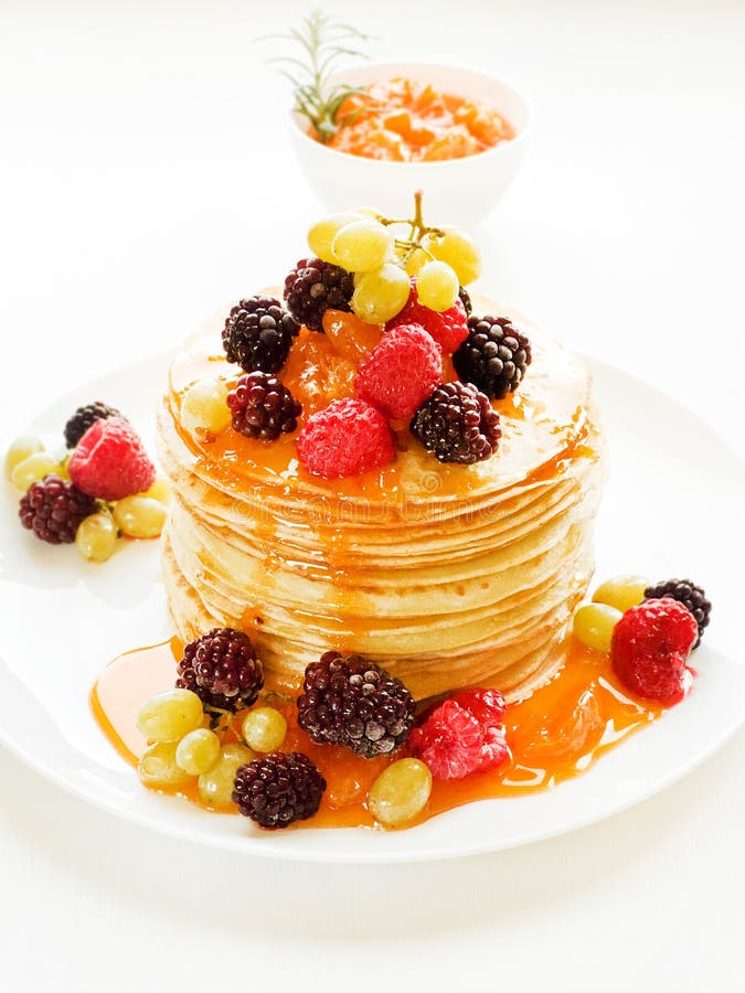 Pancakes with Jam and Berries Stock Photo Image of bright, colorful