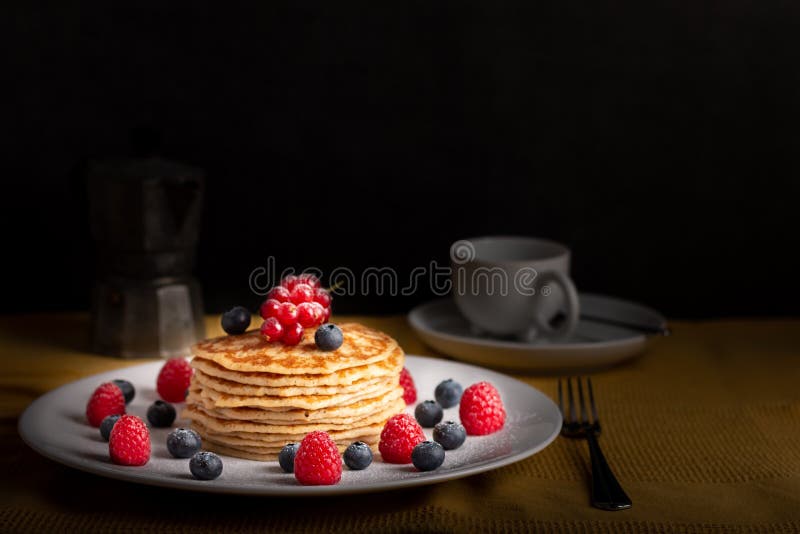 Pancakes with raspberries and blueberries royalty free stock photos Pancakes with raspberries and blueberries royalty free stock photos