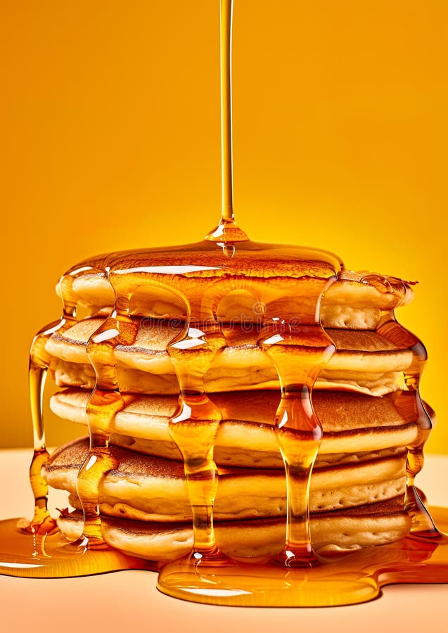 Pancakes Stack with Oozing Maple Syrup. Generative Ai Image Stock