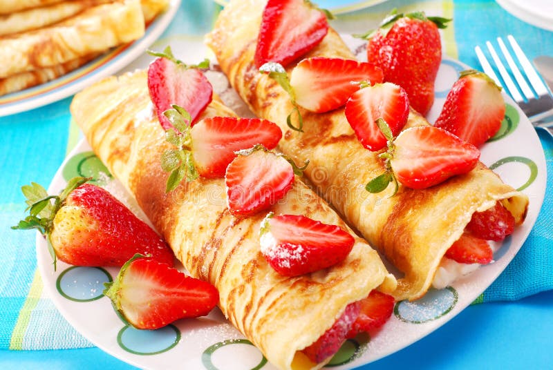 Pancakes with strawberry stock image Pancakes with strawberry stock image