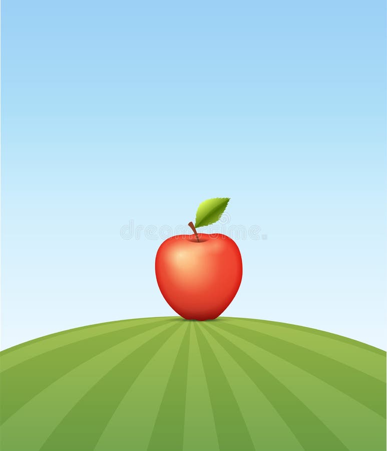 Pancarta De Dibujos Animados De Manzanas Sobre Campos Verdes Ilustración  del Vector - Ilustración de jugoso, manzana: 175954720