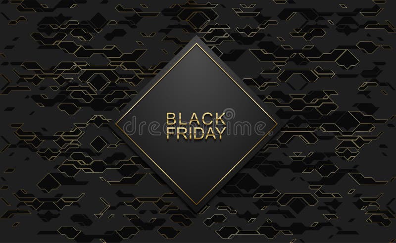 Pancarta de lujo del viernes negro Texto dorado sobre el marco de la etiqueta de rhombus negro Fondo geométrico de la línea dorad libre illustration Pancarta de lujo del viernes negro Texto dorado sobre el marco de la etiqueta de rhombus negro Fondo geométrico de la línea dorad libre illustration