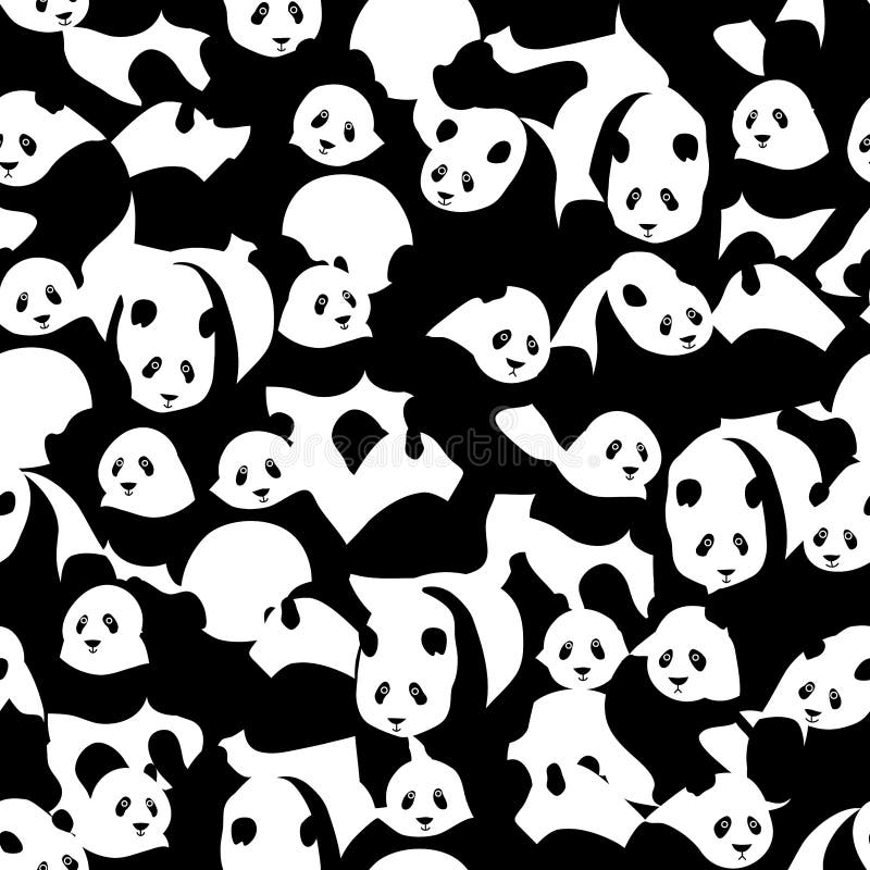 Panda black white many seamless pattern