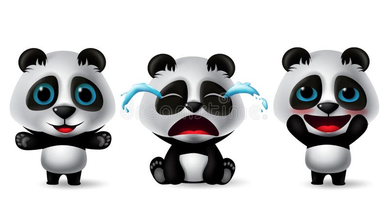 Panda Characters Vector Set. Pandas Animal Character in Cute, Crying ...