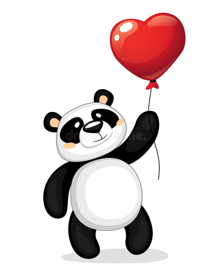 Desenho de urso panda fofo segurando balão de coração para animal