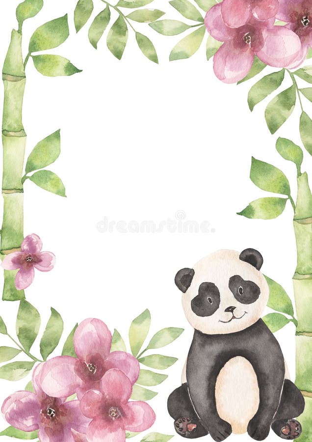 Urso Panda Desenhado à Mão Com Flores Desenho De Impressão Em