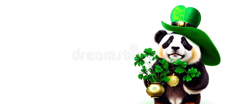 Panda Cute Animal in Green Patrick S Day Hat. Saint Patrick S Day ...