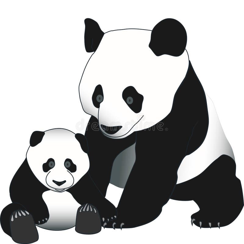 Mãe panda fofa com um filhote ilustração vetorial de um desenho animado, Vetor Premium