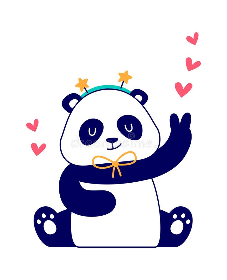 Desenho de urso panda fofo segurando balão de coração para animal kawaii de  festa de aniversário