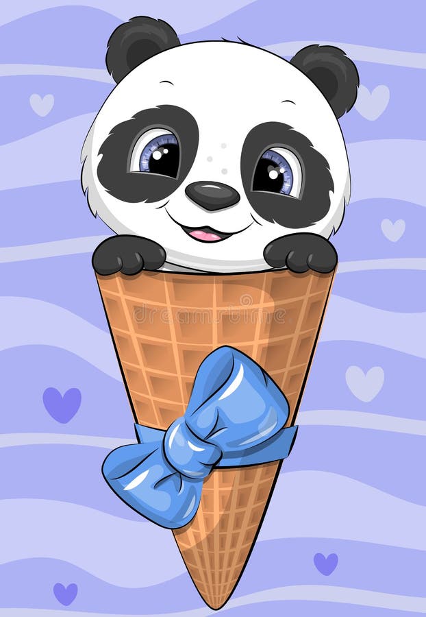 Panda De Desenho Animado Fofo Com Sorvete. Ilustração do Vetor - Ilustração  de fofofo, brinquedo: 213965491