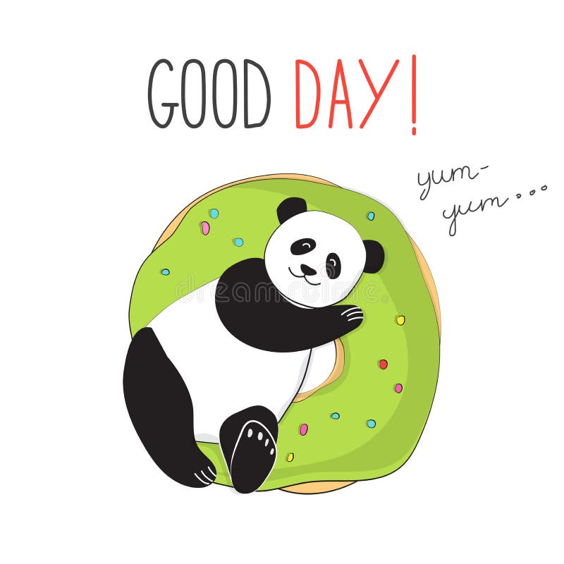Panda Em Uma Filhós Deliciosa O Slogan Tipográfico De Um Bom Dia Ilustração  do Vetor - Ilustração de rosquinha, urso: 133648807